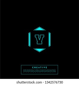 abstract technology logo letter V in chexagon shape design concept