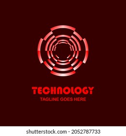 abstract technology logo. red line icon in a circle. creative, trendy and cool logo templates for business companies