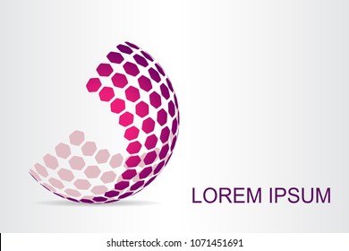  Abstract technology logo stylized spherical surface with abstract shapes. This logo is suitable for global company, world technologies, media and publicity agencies 