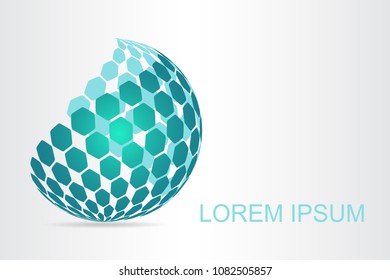  Abstract technology logo stylized spherical surface with abstract shapes. This logo is suitable for global company, world technologies, media and publicity agencies 