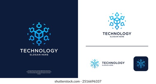 Modelo abstrato do logotipo de tecnologia. Elementos vetoriais do símbolo de conexão hexágono.