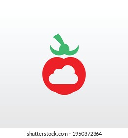 abstract technology logo. tomato and cloud Logo. a unique, exclusive, elegant, professional, clean, simple, modern logo. It would be perfect for your company