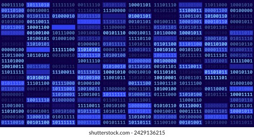 Abstract Technology Machine Code Background. Random Binary Hexadecimal Code. Matrix with Digits. Vector Illustration. Hacking, Cryptography, Malware, Reverse Engineering, Data Analysis Backdrop.