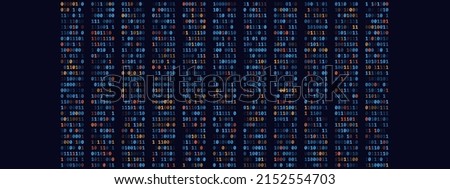 Abstract Technology Machine Code Background. Random Binary Hexadecimal Code. Matrix with Digits. Vector Illustration. Hacking, Cryptography, Malware, Reverse Engineering, Data Analysis Backdrop.