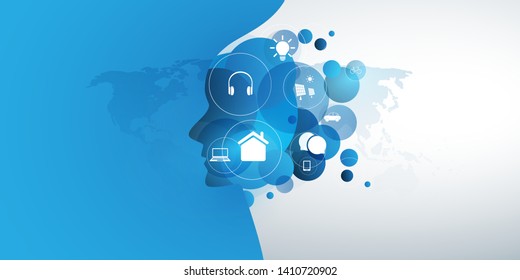 Abstract Technology, Machine Learning, Artificial Intelligence, Cloud Computing, Automated Support Assistance Design Concept 