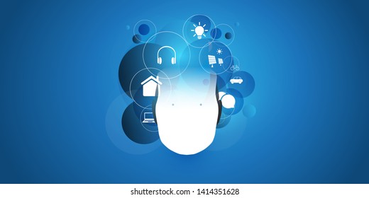 Abstract Technology, Machine Learning, Artificial Intelligence, Cloud Computing, Automated Support Assistance Design Concept with Robot Head