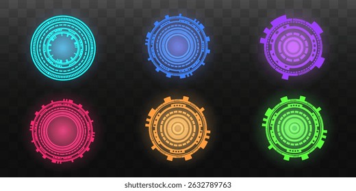 tecnología Abstractas. Podio redondo mágico para teletransportación con efecto holograma. Figuras geométricas redondas. Conjunto de Vector.