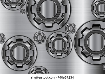 Abstract technology metallic chrome gears vector design