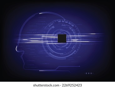 Abstract technology microship computing concept microship Brain working data of Artificial intelligence and futuristic digital for future on dark blue background.