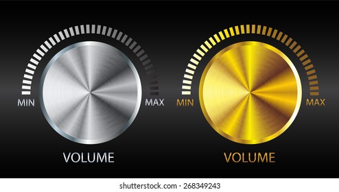 Abstract technology music button with metal texture dark black background for internet website computer graphic internet web. gold button. 
