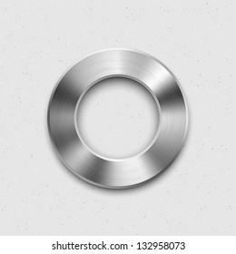 Abstract technology music button (volume banner, sound control knob) with metal texture (steel, chrome, silver), shadow and light background for web user interfaces (UI) and applications (apps).