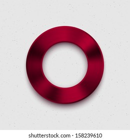 Abstract technology music button, volume knob with maroon (dark red) metal texture (steel, chrome), realistic shadow and light grunge background for web user interfaces (UI) and applications (apps).