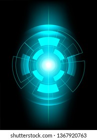 Abstract technology neon light radius elements. Screen radar radius shine round frame circles with line, dots, and ring on dark blue background. Vector illustration. 