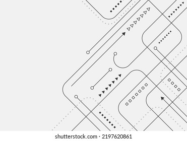 Abstract technology network connection black geometric circuit lines and node isolated on white background. Vector illustration