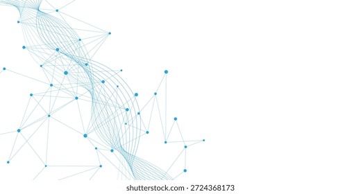 Conexión de red de tecnología Abstractas con líneas de puntos y onduladas sobre fondo blanco. Visualización de Big Data. adecuado para la innovación médica, científica y tecnológica. Ilustración vectorial