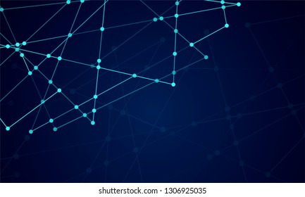 Abstract technology Network nodes with polygonal shapes on dark blue Vector background. Connection science and futuristic technology, digital structure, connected points, web. - Vector