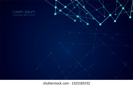 Abstract technology Network nodes with polygonal shapes on dark blue Vector background. Connection science and futuristic technology, digital structure, connected points, web. - Vector