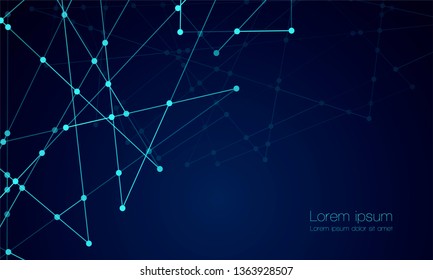 Abstract technology Network nodes with polygonal shapes on dark blue Vector background. Connection science and futuristic technology, digital structure, connected points, web. - Vector