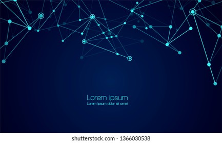 Abstract technology Network nodes with polygonal shapes on dark blue Vector background. Connection science and futuristic technology, digital structure, connected points, web. - Vector