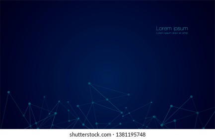 Abstract technology Network nodes with polygonal shapes on dark blue Vector background. Connection science and futuristic technology, digital structure, connected points, web. - Vector