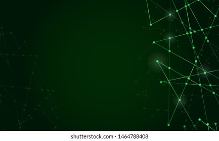 Abstract technology Network nodes with polygonal shapes on dark blue Vector background. Connection science and futuristic technology, digital structure, connected points, web. - Vector