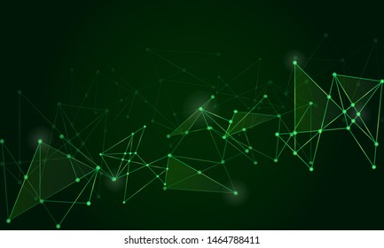 Abstract technology Network nodes with polygonal shapes on dark blue Vector background. Connection science and futuristic technology, digital structure, connected points, web. - Vector