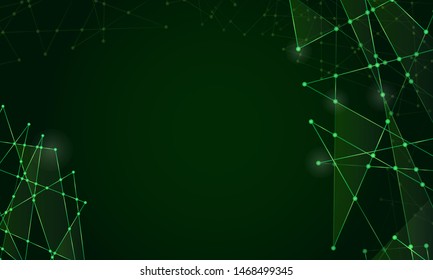 Abstract technology Network nodes with polygonal shapes on dark blue Vector background. Connection science and futuristic technology, digital structure, connected points, web. - Vector