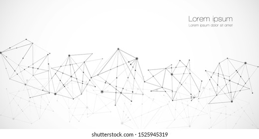 Abstract technology network nodes with polygonal shapes vector background. Connection science and futuristic technology, digital structure, connected points, web. - Vector