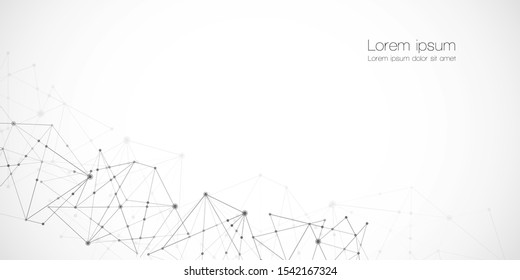Abstract technology Network nodes with polygonal shapes on dark blue Vector background. Connection science and futuristic technology, digital structure, connected points, web.