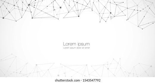 Abstract technology Network nodes with polygonal shapes on dark blue Vector background. Connection science and futuristic technology, digital structure, connected points, web.