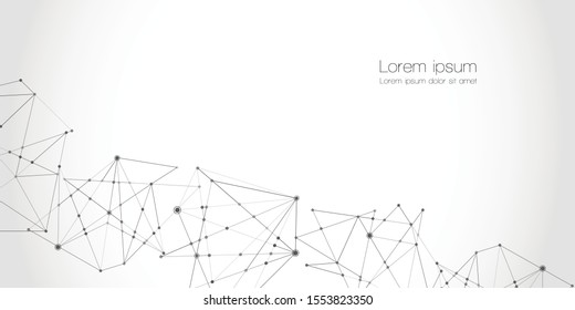 Abstract technology Network nodes with polygonal shapes on dark blue Vector background. Connection science and futuristic technology, digital structure, connected points, web. - Vector