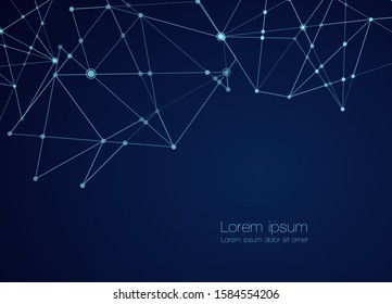 Abstract technology Network nodes with polygonal shapes on dark blue Vector background. Connection science and futuristic technology, digital structure, connected points, web.