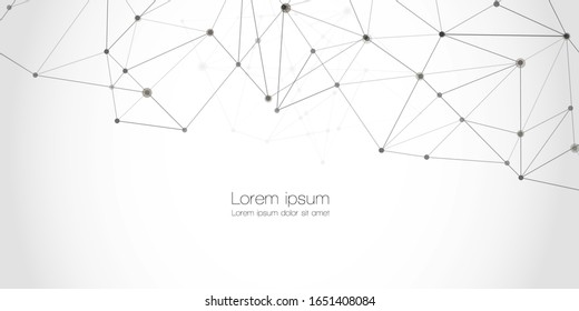 Abstract technology Network nodes with polygonal shapes on white, digital vector background. Connection science and futuristic technology, digital structure, connected points, web.