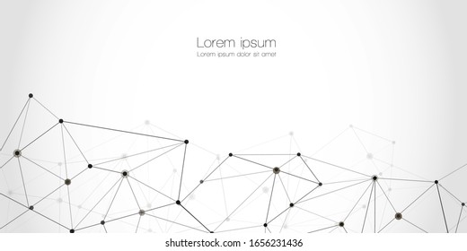 Abstract technology Network nodes with polygonal shapes on white, digital vector background. Connection science and futuristic technology, digital structure, connected points, web.