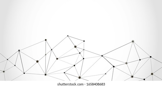 Abstract technology Network nodes with polygonal shapes on white, digital vector background. Connection science and futuristic technology, digital structure, connected points, web.