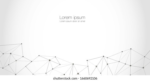 Abstract technology Network nodes with polygonal shapes on white, digital vector background. Connection science and futuristic technology, digital structure, connected points, web.