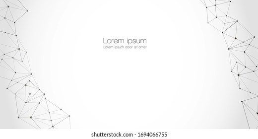 Abstract technology Network nodes with polygonal shapes on white, digital vector background. Connection science and futuristic technology, digital structure, connected points, web.