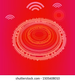 abstract technology on red background.