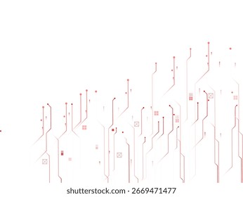 Abstract technology on a white and red background.