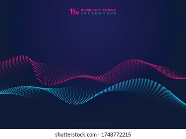 Abstract technology particles wavy design 3D movement of sound dynamic background. Decorate for ad, poster, template, copy space of text, artwork, presentation. illustration vector eps10