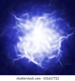 Abstract technology pattern with multiple dot particles. Colorful plasma space burst background. Vector futuristic big data illustration. Digital galaxy illustration. Infinite space wallpaper.