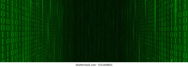 Abstract Technology Pattern. Stream of  Binary Computer Code. Computer Matrix Background. Cyberspace. Vector. 3D Illustration