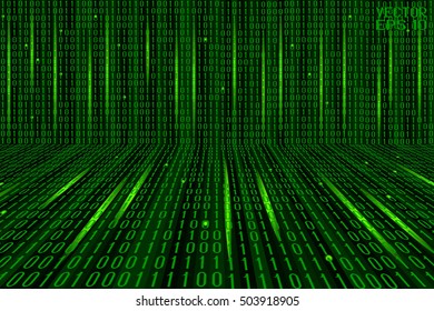 Abstract Technology Pattern. Stream of  Binary Computer Code. Computer Matrix Background. Vector. 3d Illustration
