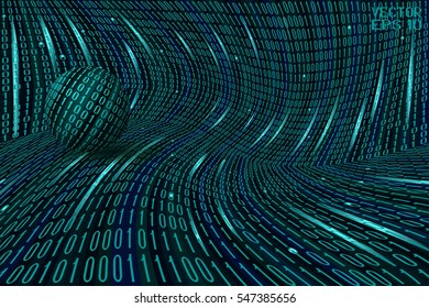 Abstract Technology Pattern. Stream of  Binary Computer Code. Computer Matrix Background with Distortion. Vector. 3d Illustration