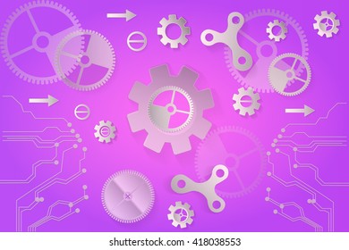 Abstract technology pink background. Cogwheels theme. Vector illustration