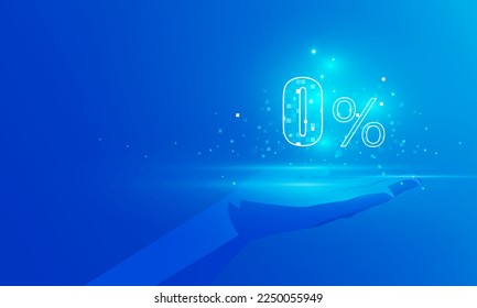 Tecnología abstracta mano polígono en un 0% de descuento mundo digital, diseño vectorial de estrategia de administración de negocios.