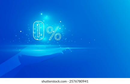 Abstract technology polygon hand hold in 0 percent discount digital world, Business management strategy vector design.