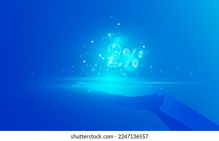 Abstract technology polygon hand holding 2 percent of credit card Hitech communication concept of private key digital world, vector design. 