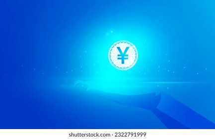 Abstrakte Technologie Polygon Hand mit einem Yuan Symbol High-Tech-Kommunikation Konzept der privaten Schlüssel digitalen Welt, Vektordesign. 