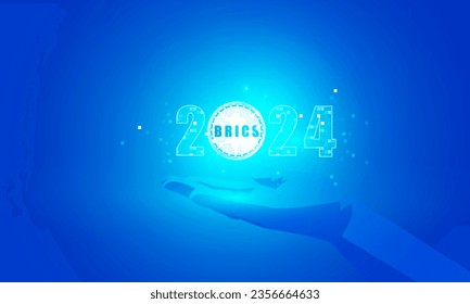 Resumen de tecnología mano polígono celebrar 2024 un concepto de la Cumbre de los BRICS con las iniciativas de los países miembros con iconos de mano símbolo Hitech concepto de comunicación de clave privada mundo digital